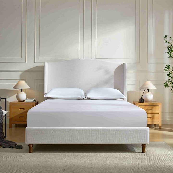 39F Inc. - Wholesale Bedroom Furniture - Upholstered Wingback Bed Size King Premium Textured Ivory