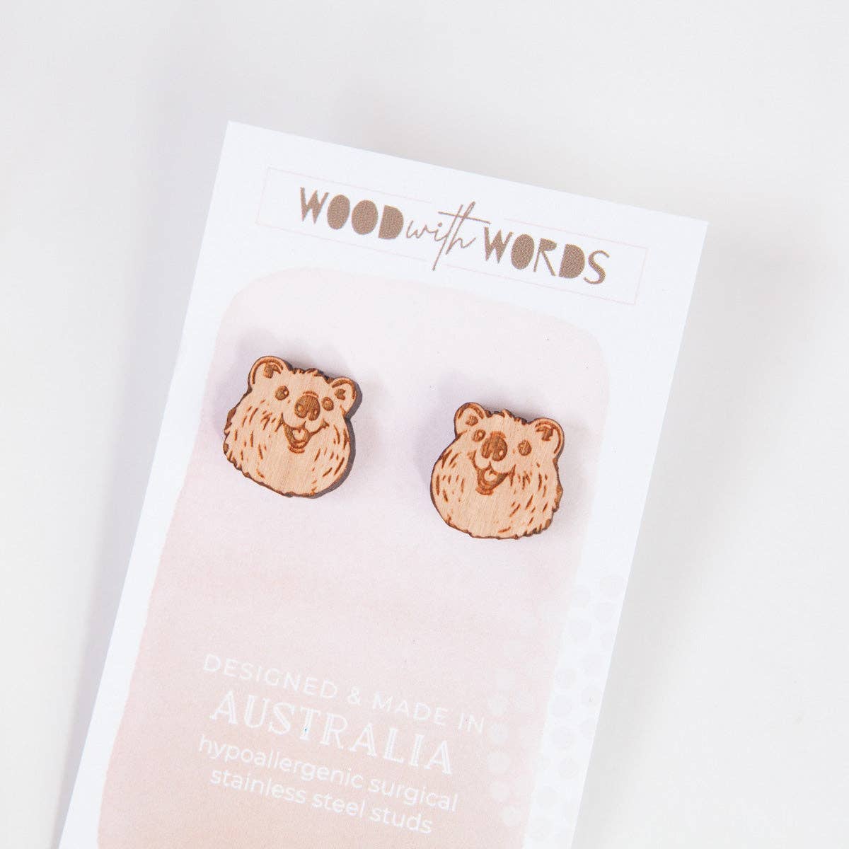 Wood With Words - Wholesale Stud/post earrings - Quokka Wooden Stud Earrings3