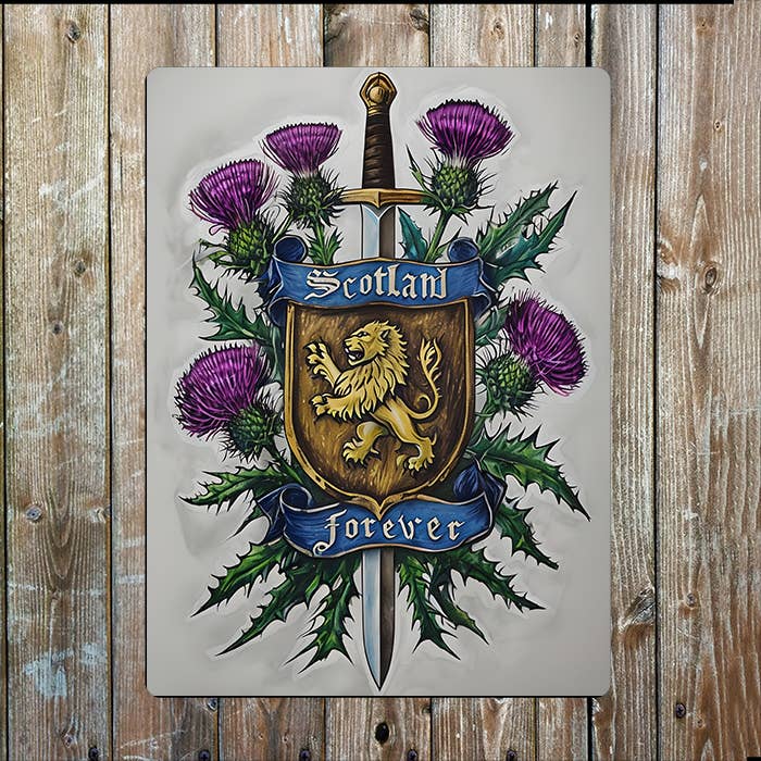 Scotland Forever | Scottish Thistle | Metal Sign Plaque for wholesale by The British Metal Signs Company
