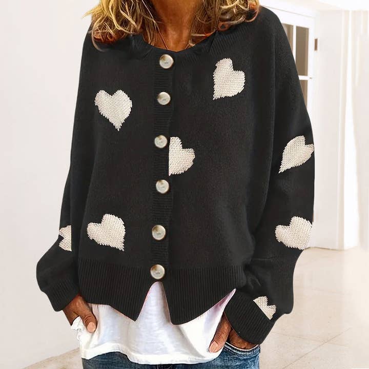 Sweetkama - Wholesale Cardigan – Women’s - Ladies Round Neck Heart Botton Open Cardigan 2368
