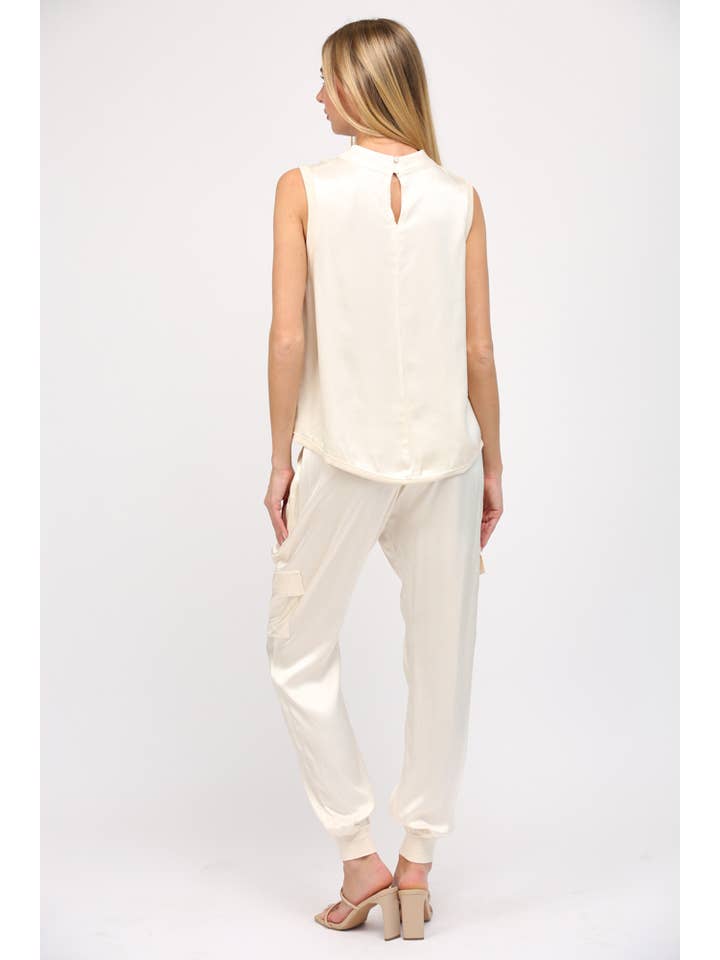 FATE - Wholesale Blouse - Women's - SLVL SATIN TOP WITH RIBBED TRIM FT31777