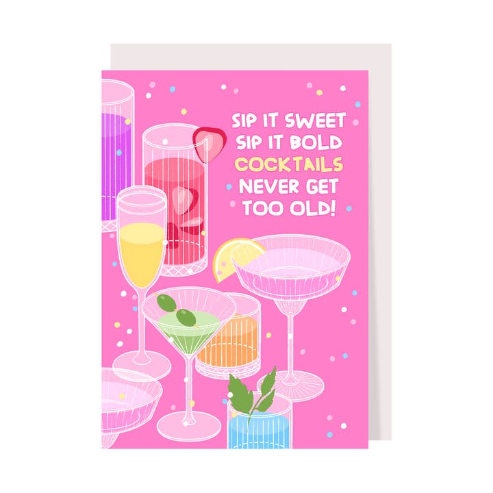Carte de vœux illustrée avec cocktails pour la vente par Creative Goodie