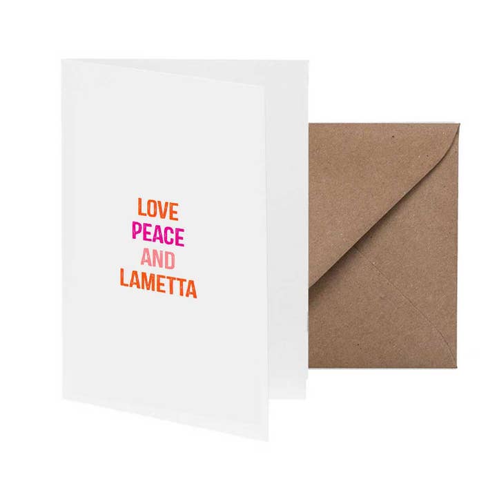 Greeting card, Love Peace and Tinsel with neon print for wholesale by Fritzante
