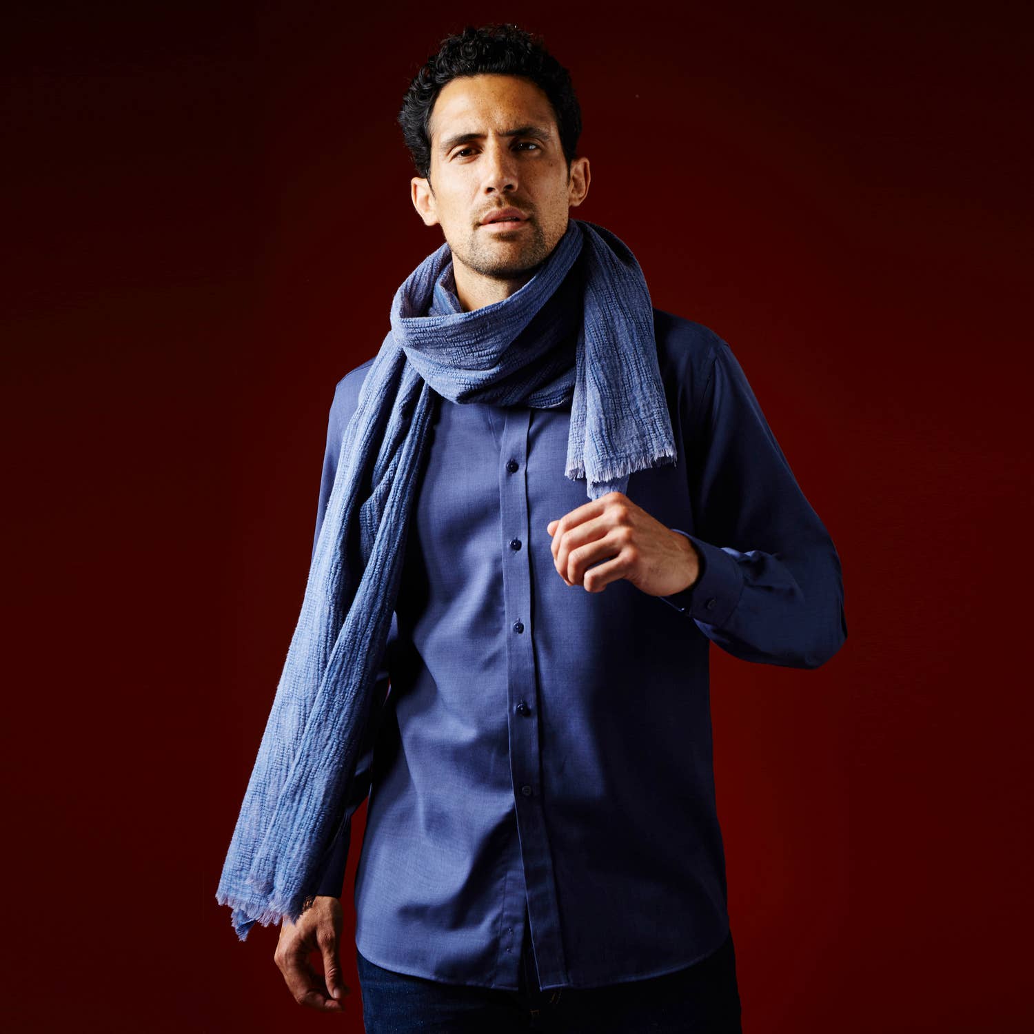 AV08 PARIS - Wholesale Scarf - Men's - TORTUGA BAY MEN'S SCARF — FADED BLUE COTTON DENIM SPIRIT1