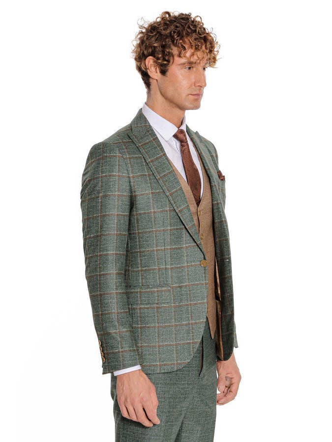 Verde Terno masculino com estampa xadrez com estampa elegante - Wessi para venda a revendedores na Faire9