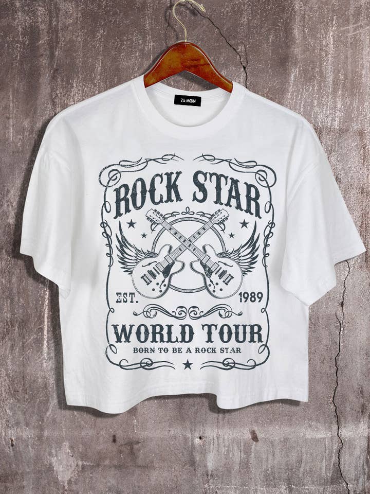 Born To Be A Rock Star Graphic Crop Tee. for wholesale by 2&moon