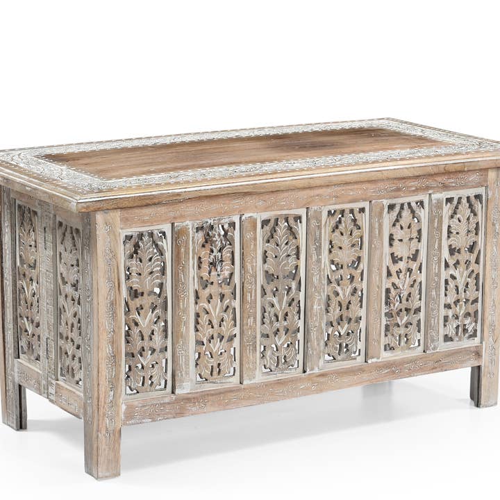 iAnanas - Wholesale Coffee Table - Vintage Solid Mango Wood Coffee Table - Handmade Wooden Coffee Table with Carved Details, Brown Finish, Decorative and Sturdy for Living Room - 92 x 45 x 45 cm1