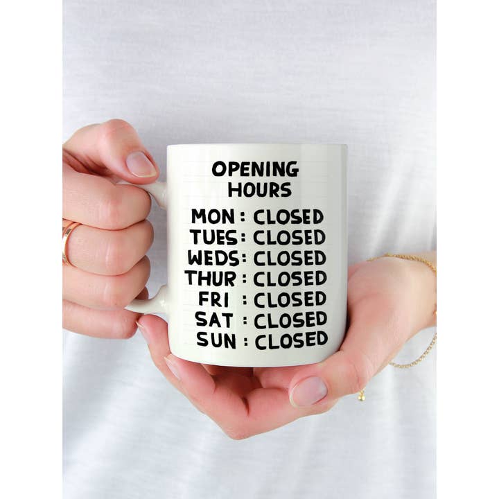 David Shrigley x Brainbox Candy - Wholesale Coffee Mug - Funny Gift David Shrigley Mug - Opening Hours2