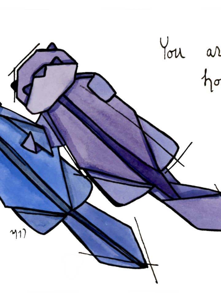 Impressão 5x7 de Lontras de Origami Azul Aquarela Agridoce (Cópia) por atacado de Marissa Tawney Thaler Illustration