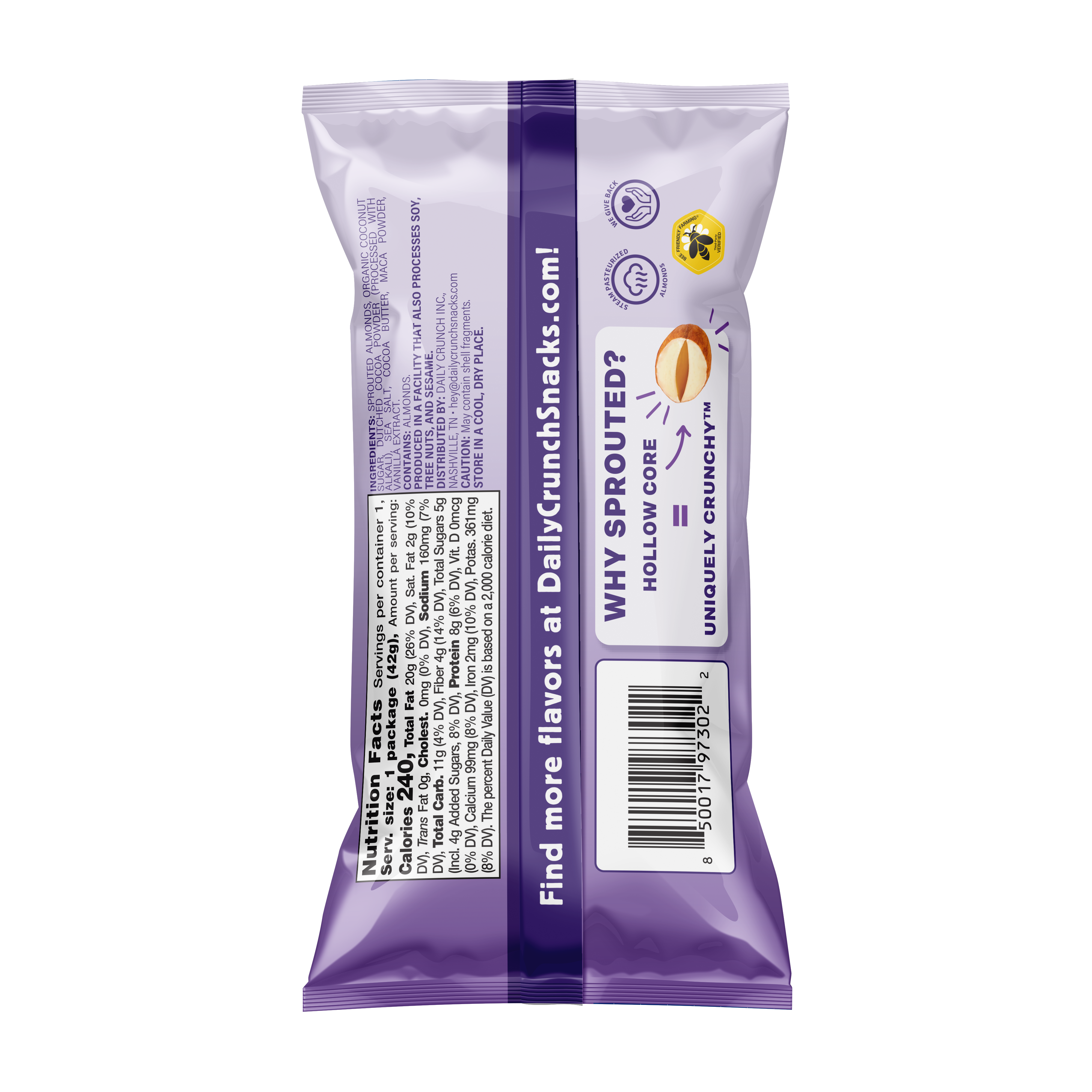 Daily Crunch - Vente Noix - Amandes germées au cacao et sel de mer, portion individuelle de 42,5 g1