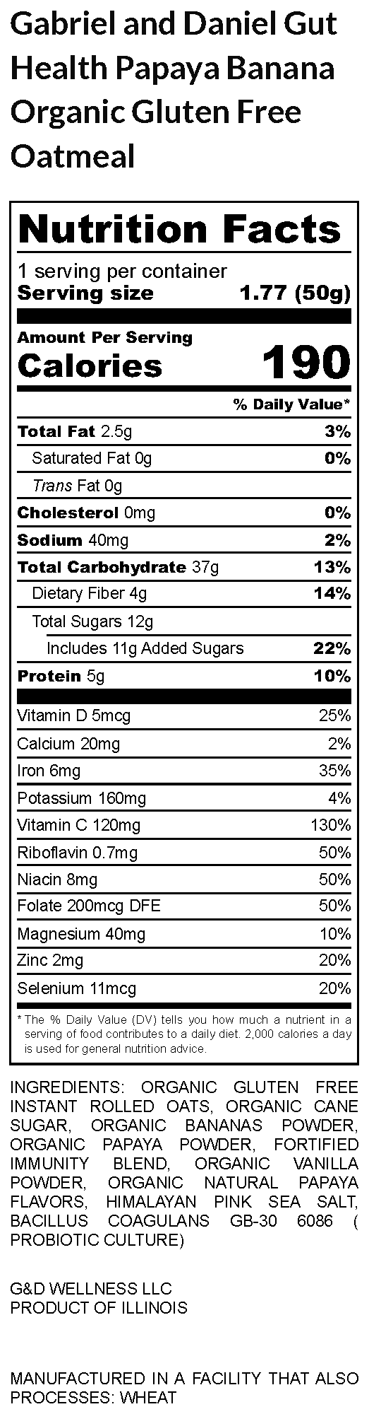 Gabriel & Daniel Wellness Oatmeals – Engroshandel Havre – Økologisk SS Instant Havregrynsbæger - Papaya & Banan - 12-pak7