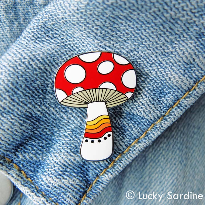 Lucky Sardine - Wholesale Lapel Pin/Button - Mushroom Rainbow, Magic Shroom, Retro Vintage 70s Enamel Pin4