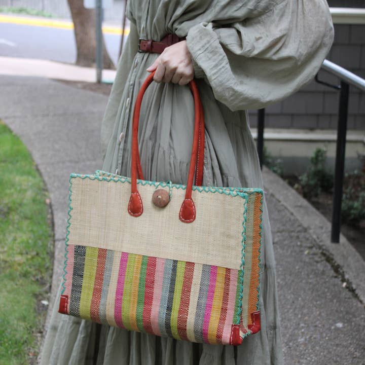 Shebobo - Wholesale Shoulder bag – Unisex - Zafran Two Tone Wide Stripe Straw Beach Bag19