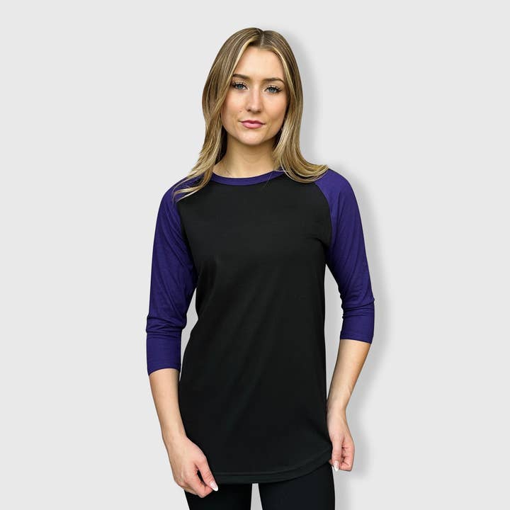 ILTEX Apparel - Wholesale T-Shirt - Women's - Adult Plain Raglan 3/4 T-Shirt - Black Body