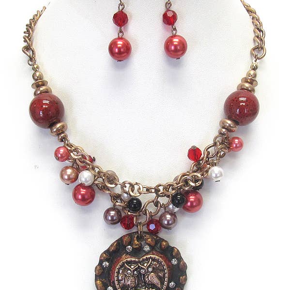 Jewelry Max - Wholesale Jewelry Set - ( D046 ) VINTAGE OWL PEARL NECKLACE SET0