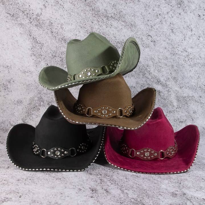 Vegan Leather Studded Western Cowboy Hat for wholesale by Collections by Fame Accessories