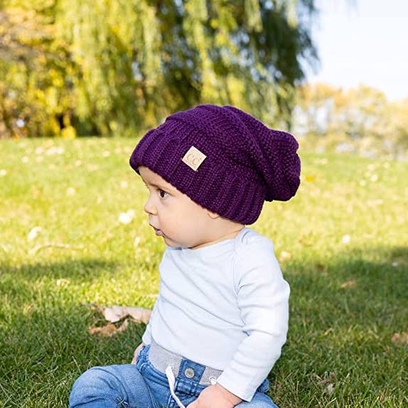 Funky Junque – wholesale Beanie – Kids – Kids Oversized Slouchy Beanie - Dark Purple1