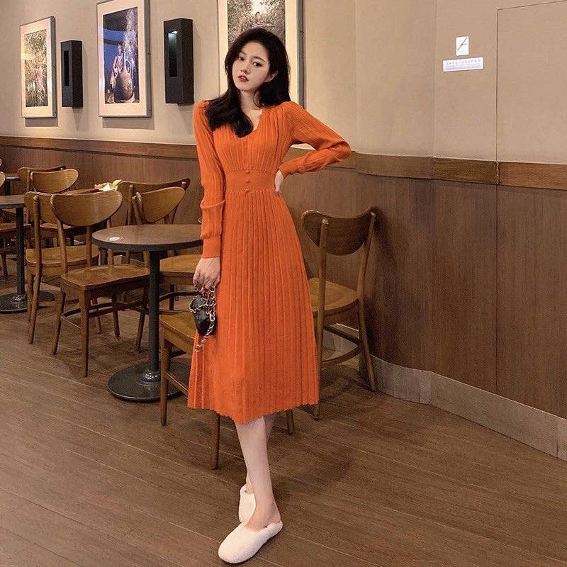Marayn - Wholesale Dress - Women's - HighWaisted Knit Dress Chic Korean Style for Fall1