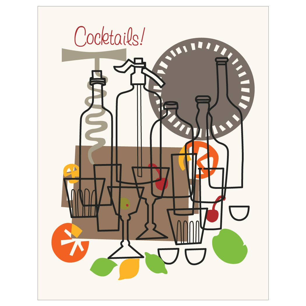 Fridgedoor - Wholesale Everyday Greeting Card - 5'' x 7'' Cocktails Bottles Lemons & Limes Greeting Card0