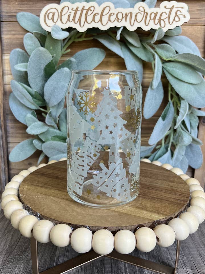 Christmas Tree Design Cold Color Changing Can Glass for wholesale by LittleLeonCrafts