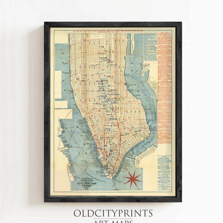 Vieille carte de New York et de Manhattan 1879 Carte vintage de NY | Impression d'art mural de carte vintage pour la vente par OldCityPrints - Old Maps and Posters