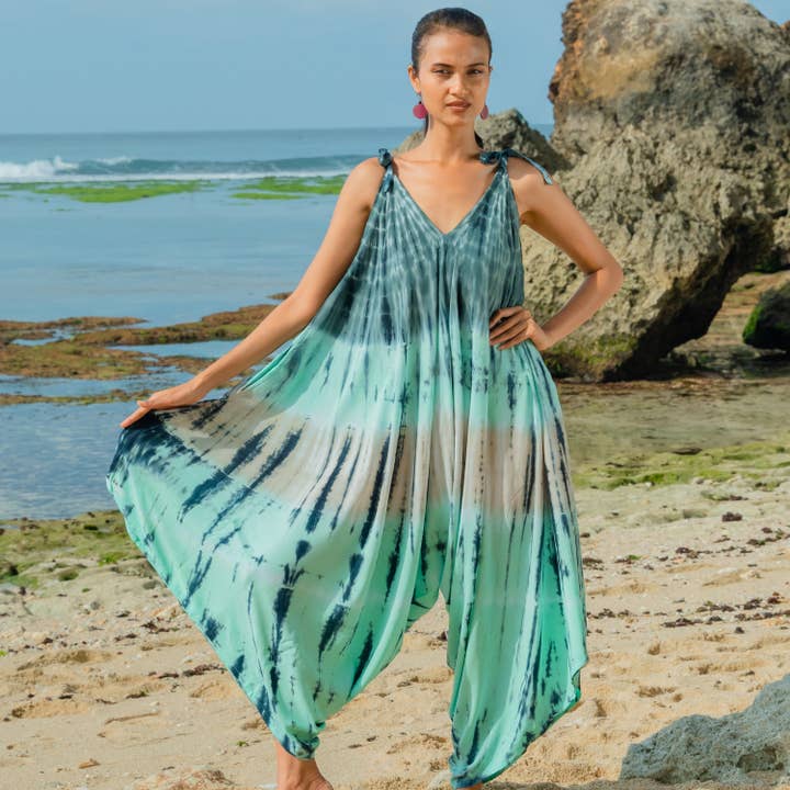 Combinaison à rayures tie-dye - Turquoise & Gris pour la vente par Suzie Blue Canada