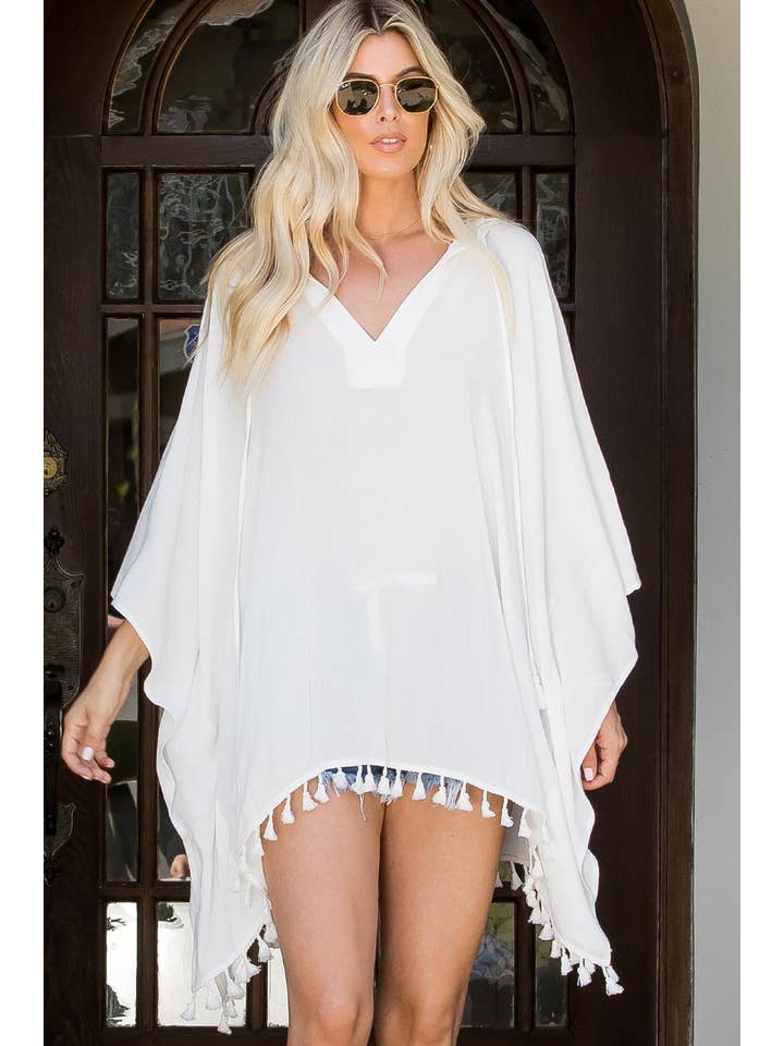 Sweet Lovely by Jen – wholesale Swim cover-up – Women’s – PANCHO SUMMER COVER-UP DRAWSTRING WITH TASSEL