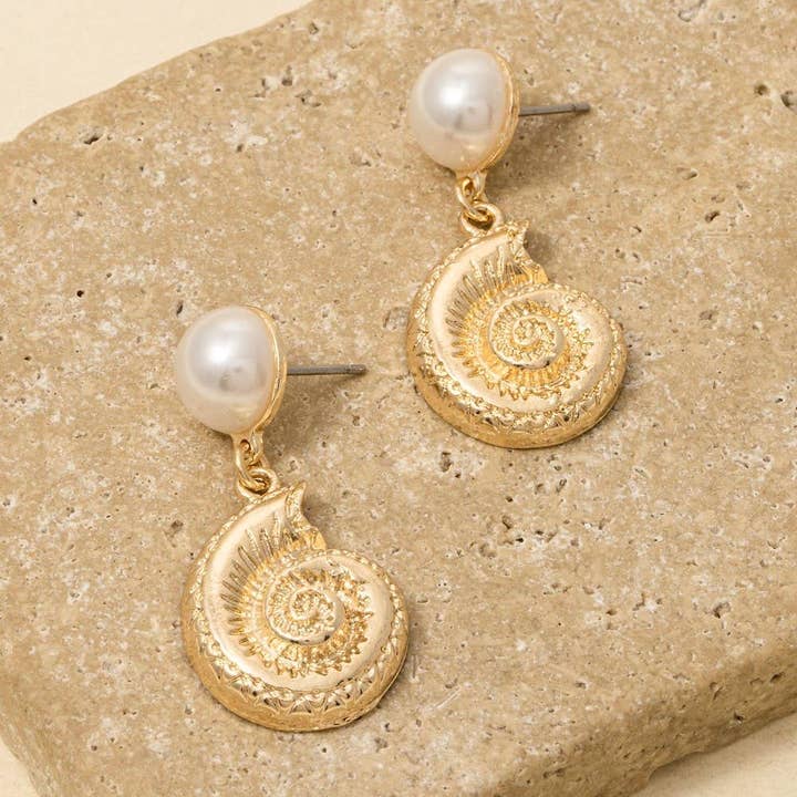 ELTENAJ - Wholesale Dangle Earrings - Gold Pearl Stud And Sea Shell Dangle Charm Earrings