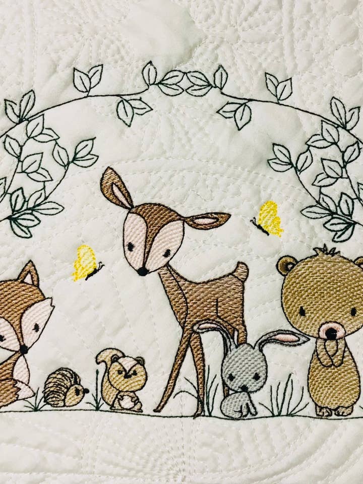 Forest Animals White Baby Quilt Blanket,Unisex Nursery Decor for wholesale by Memes Custom Stitches LLC