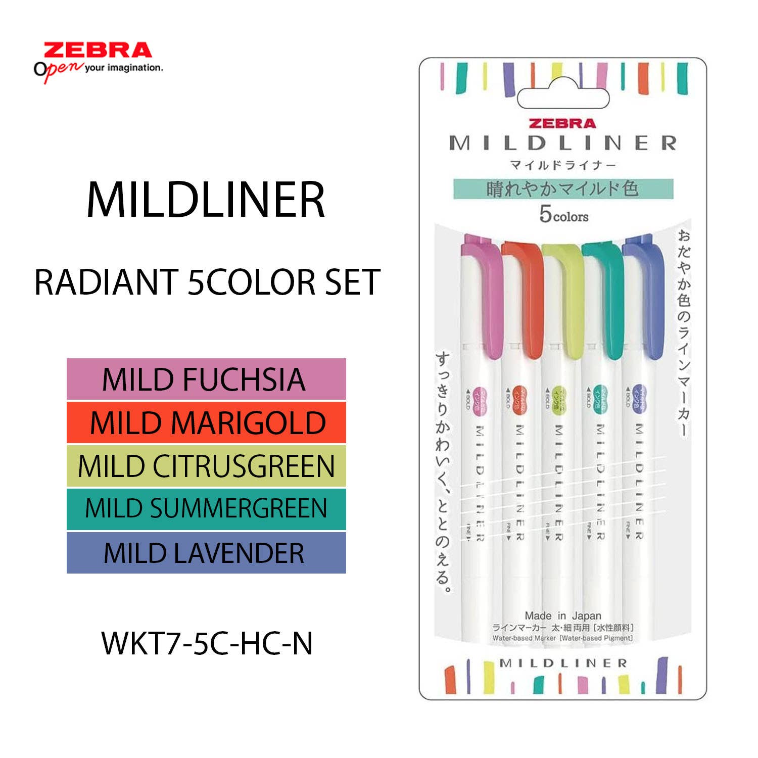 Hakubundo - Wholesale Highlighter - 【JAPANESE STATIONERY】ZEBRA MILD LINER HIGHLIGHTER 5COLOR SET5