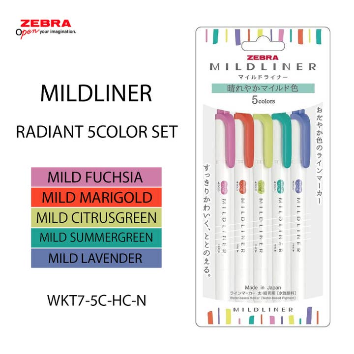 Hakubundo - Wholesale Highlighter - 【JAPANESE STATIONERY】ZEBRA MILD LINER HIGHLIGHTER 5COLOR SET5