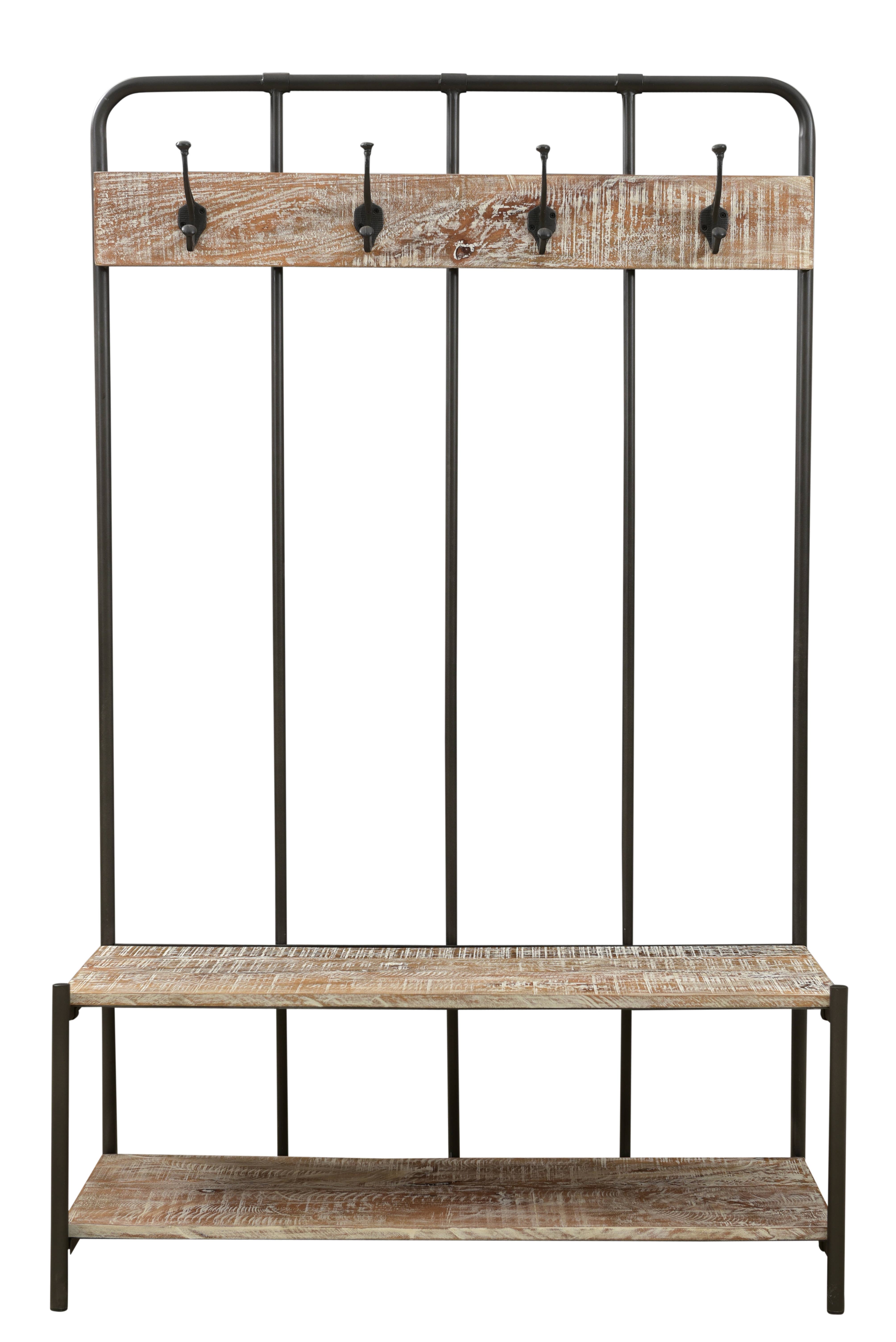 HomeRoots – wholesale Galgar – 71" Svart och brun metall och massivt trä fristående klädhängare med fyra krokar0