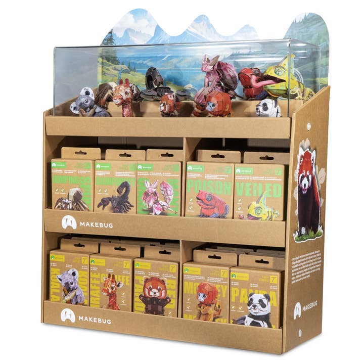 Makebug - Wholesale DIY Craft Kit - Tiny Animals and Deep Jungle Merchandiser with 50 Animals