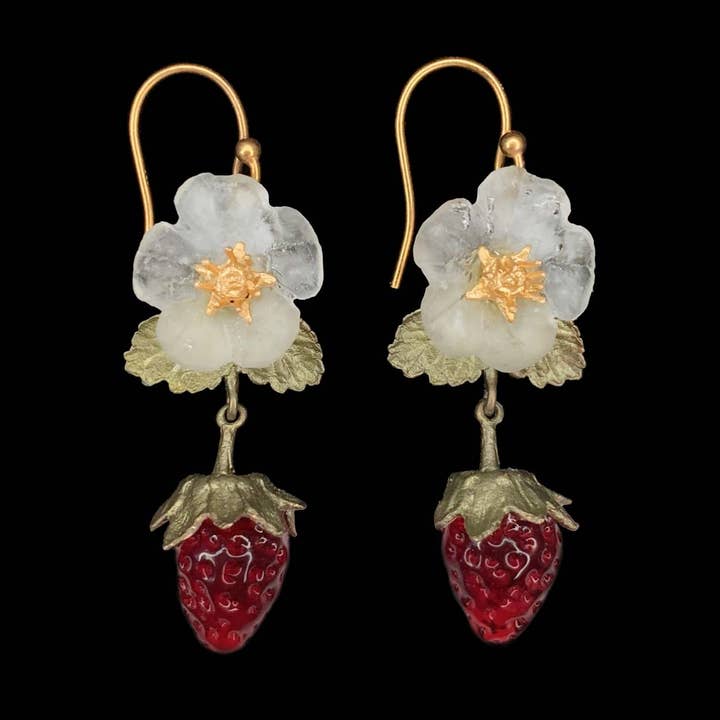 Strawberry Flower Drop Wire Earrings for wholesale by Michael Michaud