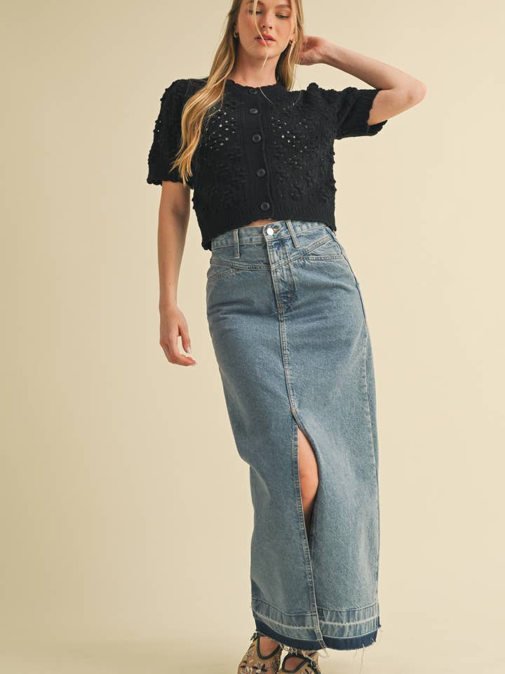 &MERCI - Wholesale Cardigan - Women's - CROPPED POINTELLE BUTTON DOWN SWEATER CARDIGAN MSW1085740