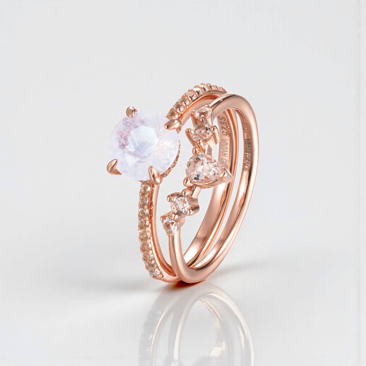 Vivian Grace Jewelry - Wholesale Single Stone/Solitaire Ring - Ava Moonstone & Topaz Ring Set0