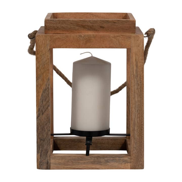 Sagebrook Home - Wholesale Lantern - Open Lantern Holder - Brown Wood Metal Rope Handle, 11 in.5