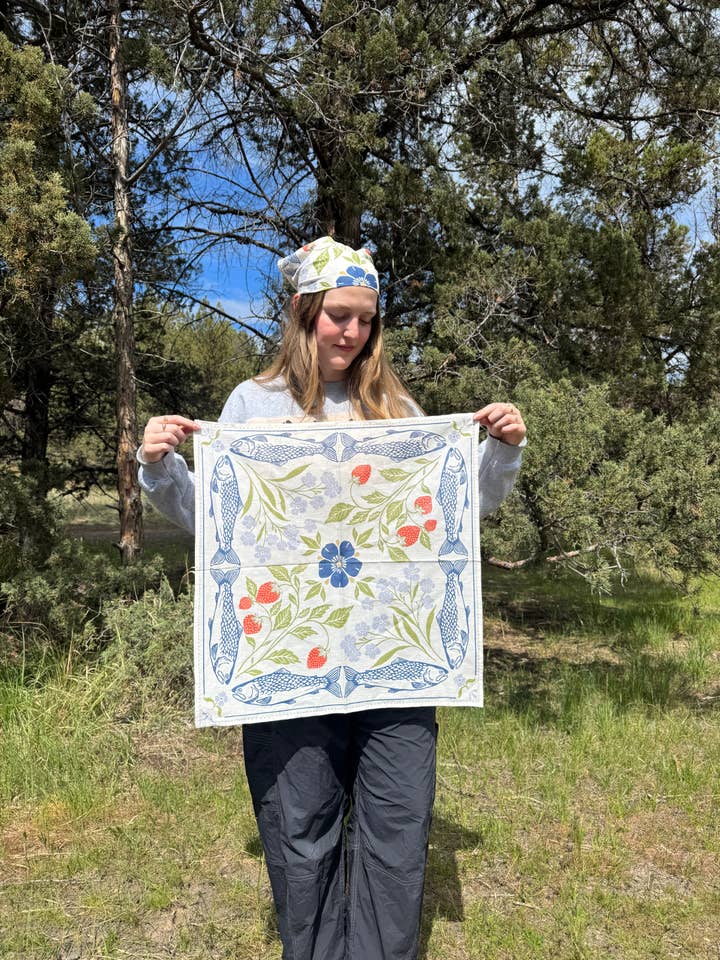 Multicolor Fish and Flower Bandana for wholesale by Birch Bark Artworks