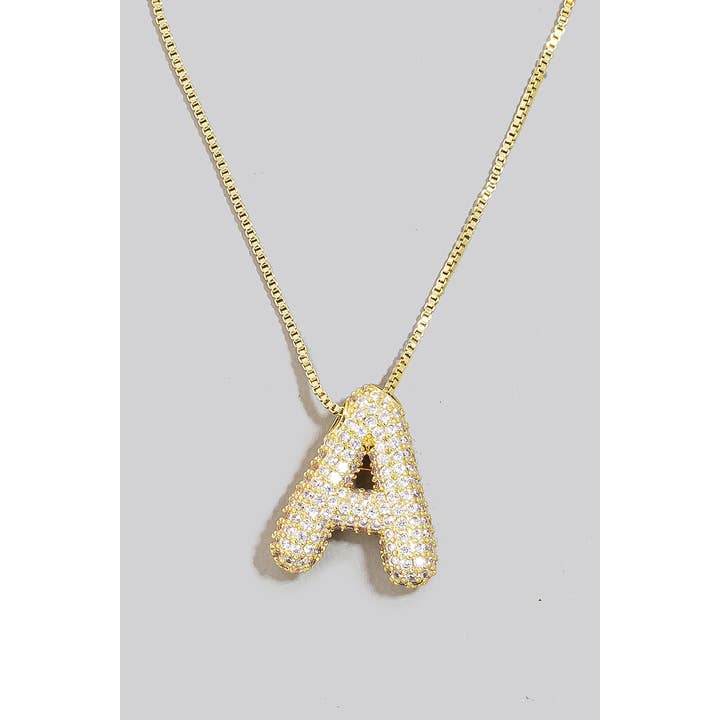 The Looks by Fame Accessories - Wholesale Pendant/Charm Necklace - Pave Bubble Initial Pendant Necklace