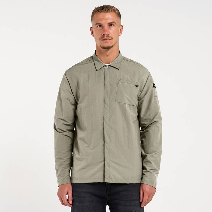 Light Khaki Hanley Long Sleeve Overshirt for wholesale on Faire