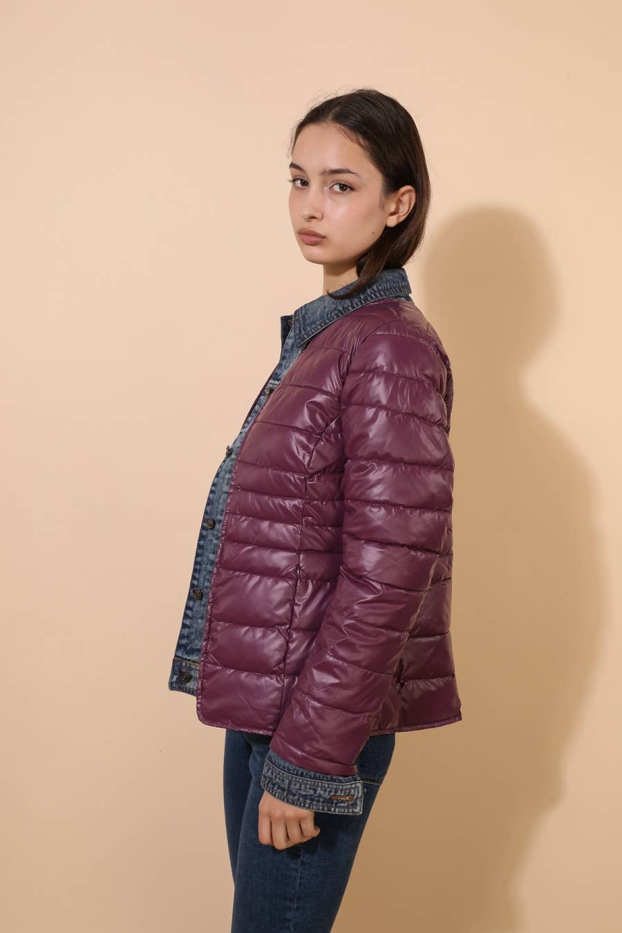 Attrait Paris - Wholesale Pufferjack - Dames - Kenza metalen jeansjack van twee materialen30