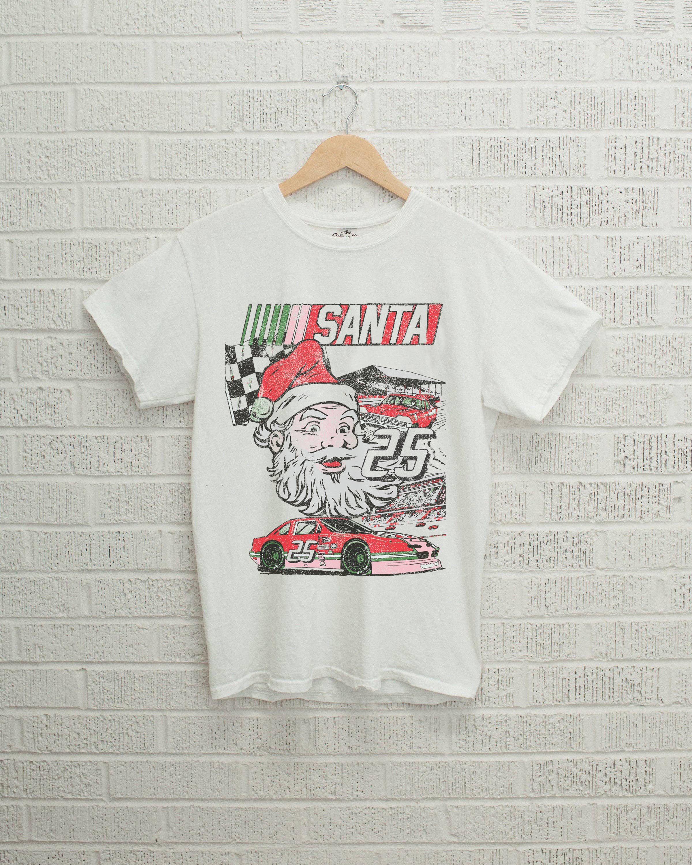 LivyLu - Wholesale Screen Printed T-Shirt - Kids - Children's Santa Race Car White Tee