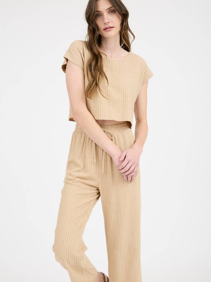 Blu Pepper - Wholesale Blouse - Dames - PINSTRIPE ACHTERKNOOP KORTE MOUW LINNEN TOP3