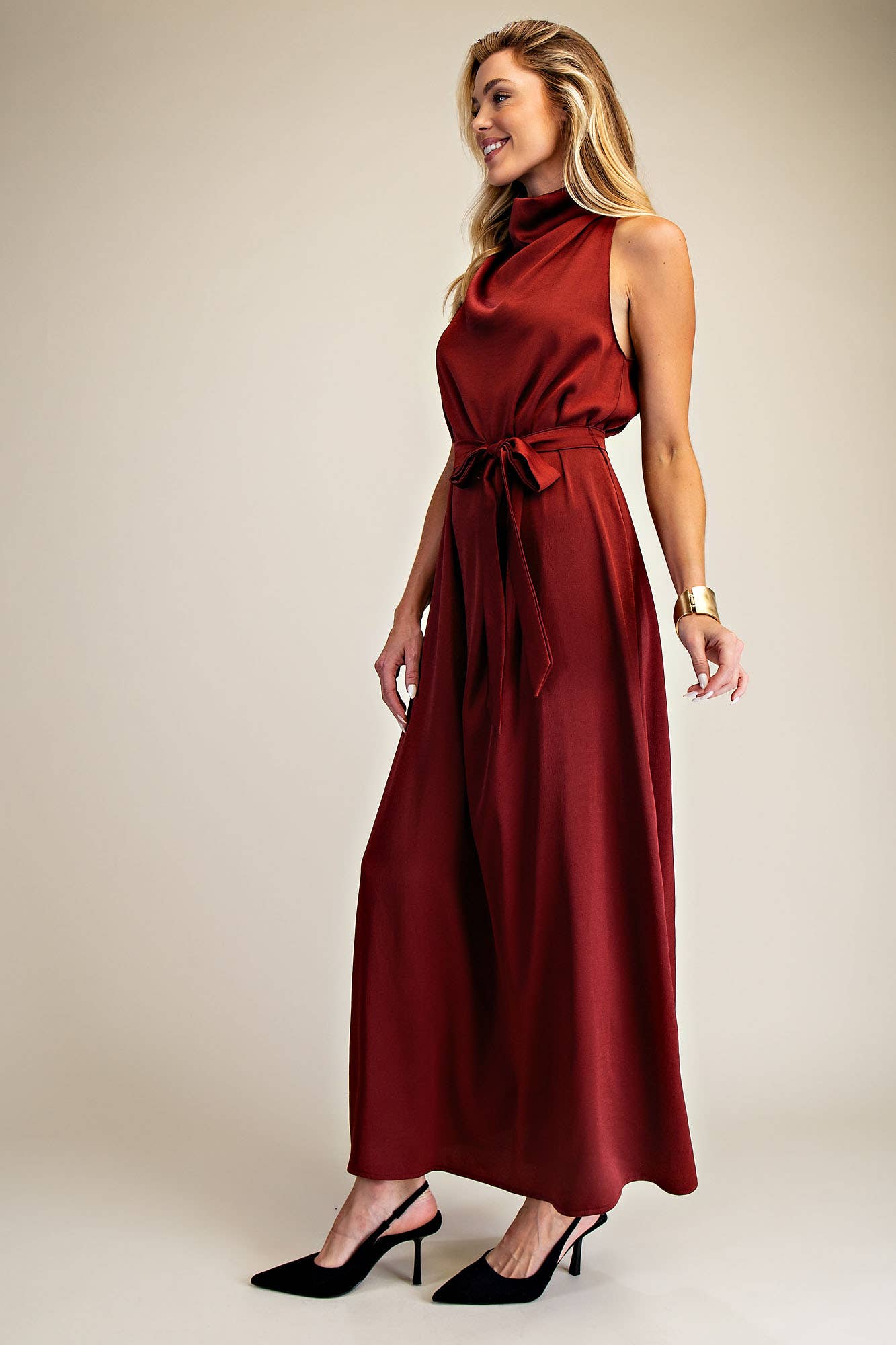 Glam - Wholesale Dress - Women's - Mock Neck Sleeveless Waist Lace Tie Dress8