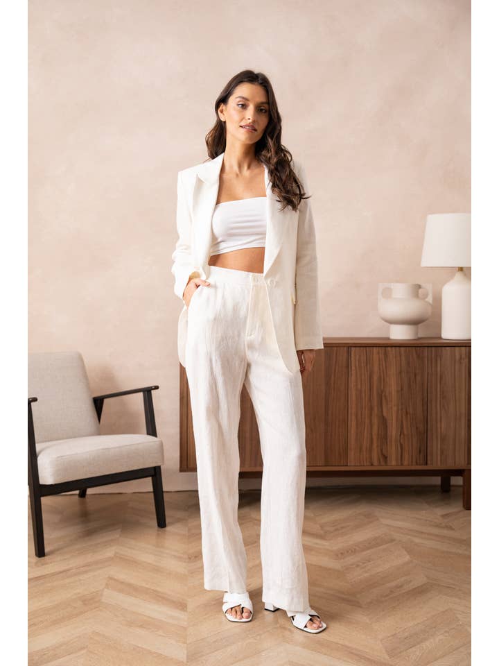 Attentif Paris - Venta al por mayor Pantalones - Mujer - Pantalón recto liso de lino de calidad superior9