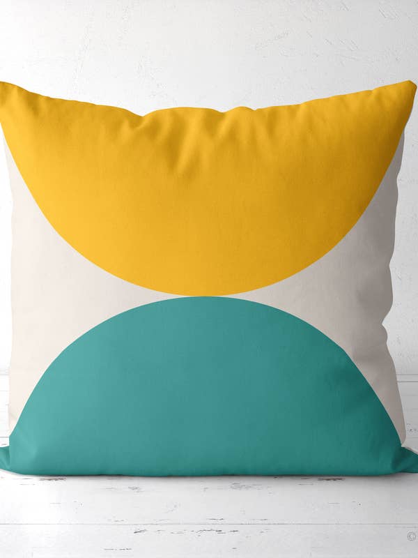 Yellow and teal geometric Throw pillow for wholesale by Latte Design