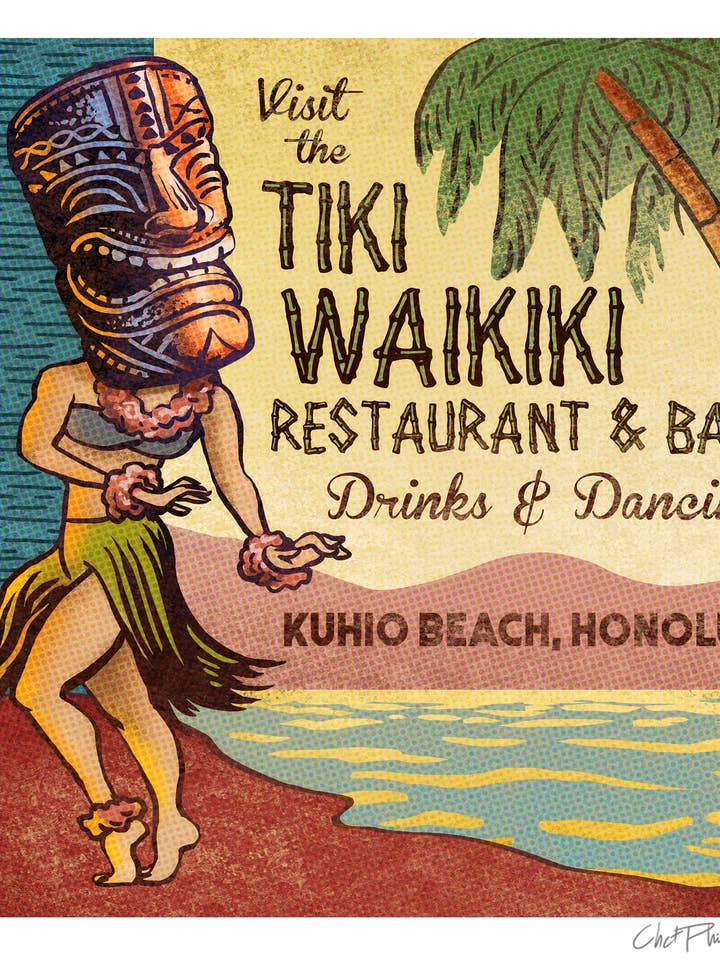 Tiki Waikiki Matchbook Art Print for wholesale by ChetArt