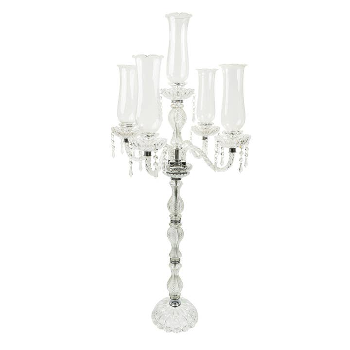Crystal Candelabra 5 arm Glass Hurricane Globes 44.5" for wholesale by Portofino International Trading, USA