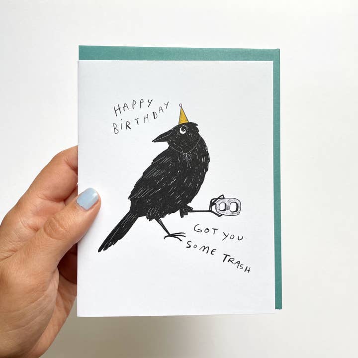 Kendra Lee Miller Art - Wholesale Birthday Card - Got You Some Trash Black Crow Birthday Card
