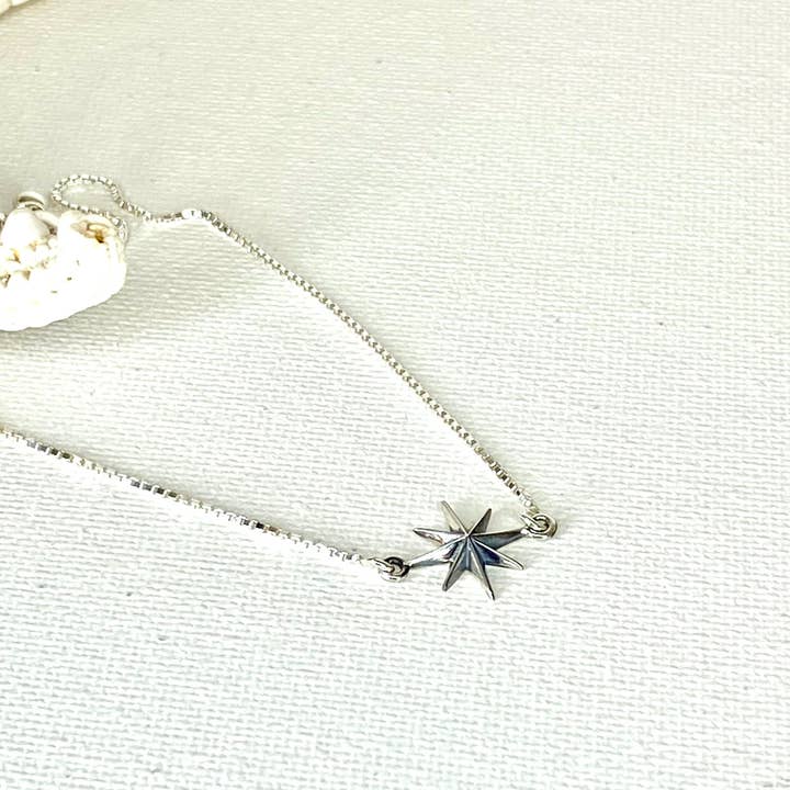 Sterling silver Moravian/North Star Bolo Bracelet for wholesale by Jackie Gallagher Designs - Handmade Coastal Jewelry